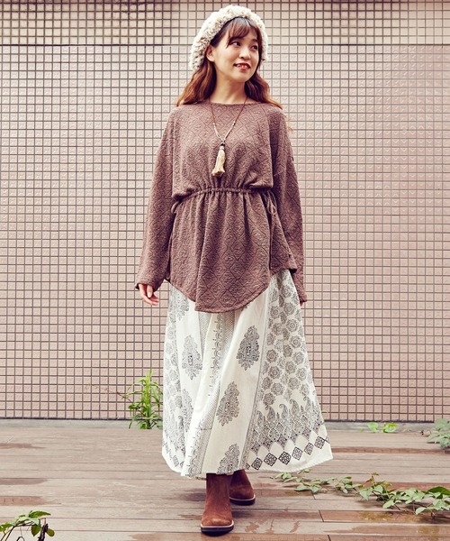 チャイハネ（チャイハネ）の「【チャイハネ】ブロックプリント ビブレスカート（スカート・レディース・ホワイト/ブラウン/ブラック・FREE）」の11枚目の写真