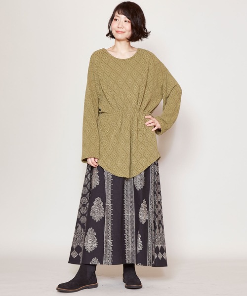 チャイハネ（チャイハネ）の「【チャイハネ】ブロックプリント ビブレスカート（スカート・レディース・ホワイト/ブラウン/ブラック・FREE）」の5枚目の写真