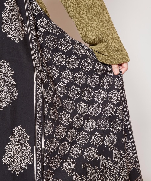 チャイハネ（チャイハネ）の「【チャイハネ】ブロックプリント ビブレスカート（スカート・レディース・ホワイト/ブラウン/ブラック・FREE）」の7枚目の写真