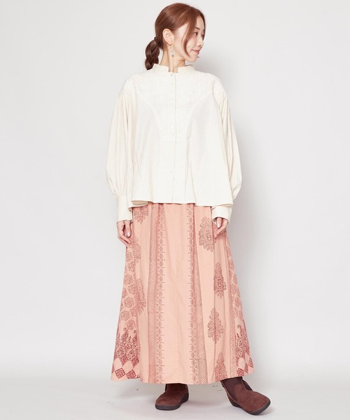 チャイハネ（チャイハネ）の「【チャイハネ】ブロックプリント ビブレスカート（スカート・レディース・ホワイト/ブラウン/ブラック・FREE）」の6枚目の写真