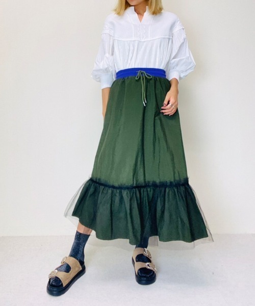 DOLLUPOOPS（ドールアップウップス）の「ヘムチュール配色インベルスカート（スカート・レディース・ブラック/カーキ/ネイビー・38）」の7枚目の写真