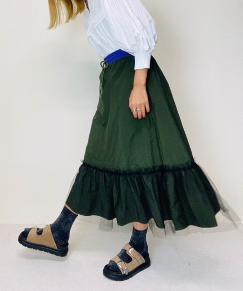 DOLLUPOOPS（ドールアップウップス）の「ヘムチュール配色インベルスカート（スカート・レディース・ブラック/カーキ/ネイビー・38）」の8枚目の写真