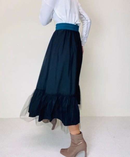 DOLLUPOOPS（ドールアップウップス）の「ヘムチュール配色インベルスカート（スカート・レディース・ブラック/カーキ/ネイビー・38）」の5枚目の写真