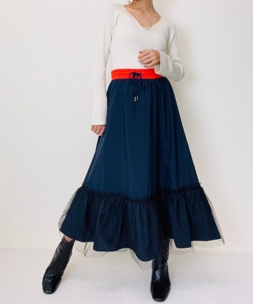 DOLLUPOOPS（ドールアップウップス）の「ヘムチュール配色インベルスカート（スカート・レディース・ブラック/カーキ/ネイビー・38）」の10枚目の写真