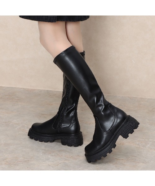 Mafmof（マフモフ）の「Mafmof(マフモフ) ボリュームソールスクエアトゥストレッチロングブーツ（ブーツ・レディース・ブラック/ブラック系その他・M/L/S/LL）」の11枚目の写真