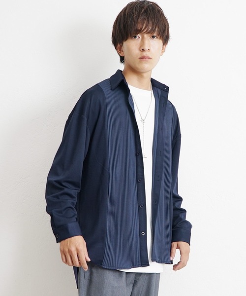MinoriTY(マイノリティ)の「【MinoriTY】とろみ素材プリーツ切替長袖シャツ オーバーサイズ メンズ【セットアップ対応】(シャツ/ブラウス・メンズ・ネイビー/カーキ/ワイン/チャコール・M/L)」の3枚目の写真