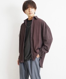 【MinoriTY】とろみ素材プリーツ切替長袖シャツ オーバーサイズ メンズ【セットアップ対応】