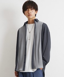 【MinoriTY】とろみ素材プリーツ切替長袖シャツ オーバーサイズ メンズ【セットアップ対応】