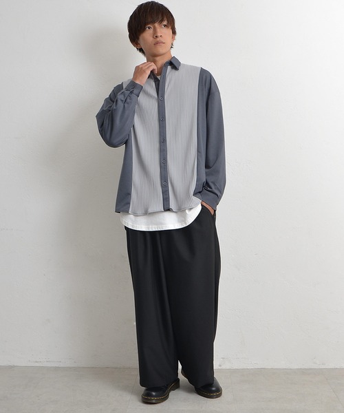 MinoriTY(マイノリティ)の「【MinoriTY】とろみ素材プリーツ切替長袖シャツ オーバーサイズ メンズ【セットアップ対応】(シャツ/ブラウス・メンズ・ネイビー/カーキ/ワイン/チャコール・M/L)」の13枚目の写真
