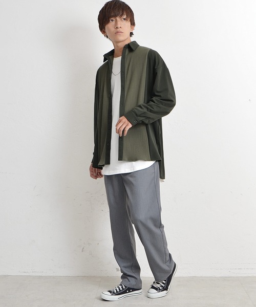 MinoriTY(マイノリティ)の「【MinoriTY】とろみ素材プリーツ切替長袖シャツ オーバーサイズ メンズ【セットアップ対応】(シャツ/ブラウス・メンズ・ネイビー/カーキ/ワイン/チャコール・M/L)」の5枚目の写真