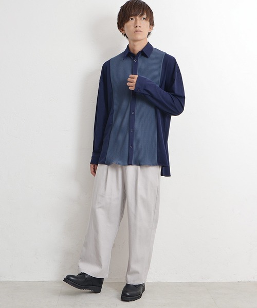 MinoriTY(マイノリティ)の「【MinoriTY】とろみ素材プリーツ切替長袖シャツ オーバーサイズ メンズ【セットアップ対応】(シャツ/ブラウス・メンズ・ネイビー/カーキ/ワイン/チャコール・M/L)」の10枚目の写真