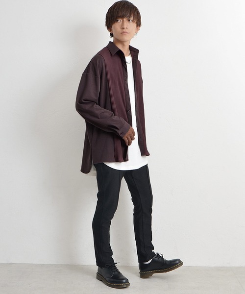 MinoriTY(マイノリティ)の「【MinoriTY】とろみ素材プリーツ切替長袖シャツ オーバーサイズ メンズ【セットアップ対応】(シャツ/ブラウス・メンズ・ネイビー/カーキ/ワイン/チャコール・M/L)」の7枚目の写真