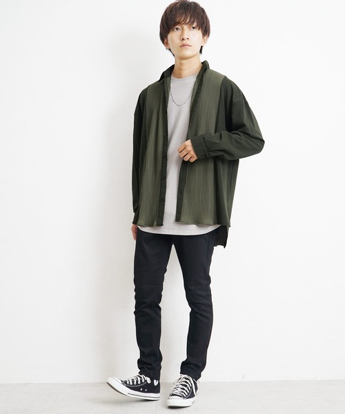 MinoriTY(マイノリティ)の「【MinoriTY】とろみ素材プリーツ切替長袖シャツ オーバーサイズ メンズ【セットアップ対応】(シャツ/ブラウス・メンズ・ネイビー/カーキ/ワイン/チャコール・M/L)」の20枚目の写真