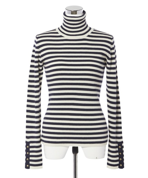 INED CLARO（イネドクラロ）の「《INED CLARO》ラインタートルニット【セットアップ対応】（ニット/セーター・レディース・その他9/オフホワイト/ネイビー・フリー）」の6枚目の写真