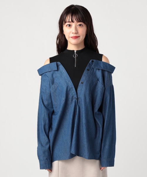 CECIL McBEE(セシルマクビー)の「レイヤード風デニムシャツ(シャツ/ブラウス・レディース・ブルー/ライトブルー・MEDIUM)」の7枚目の写真