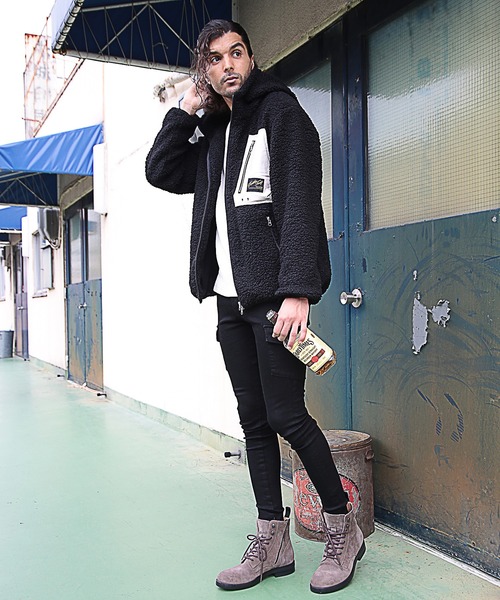 RATTLE TRAP（ラトルトラップ）の「フーデッドボアブルゾン（ブルゾン・メンズ・ブラック×ホワイト/ブラック×ブラック・LL/M/L）」の8枚目の写真