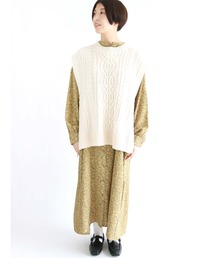 枝葉柄前開きワンピース