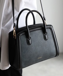 【グッシオベーシック】 台形ハンドバッグ 太パイピング 2WAY ショルダー