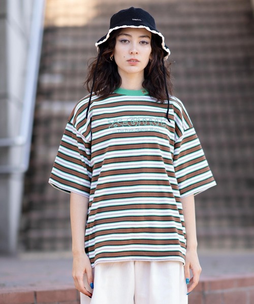 X-girl（エックスガール）の「STRIPED H/S TEE（Tシャツ/カットソー・レディース・ブラウン/ピンク/チャコール・S/M）」の3枚目の写真