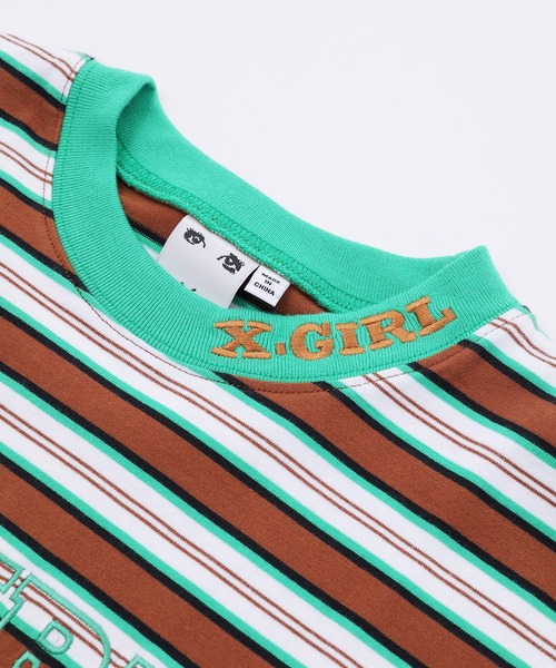 X-girl（エックスガール）の「STRIPED H/S TEE（Tシャツ/カットソー・レディース・ブラウン/ピンク/チャコール・S/M）」の11枚目の写真