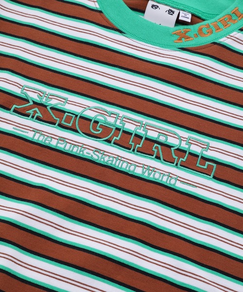 X-girl（エックスガール）の「STRIPED H/S TEE（Tシャツ/カットソー・レディース・ブラウン/ピンク/チャコール・S/M）」の12枚目の写真