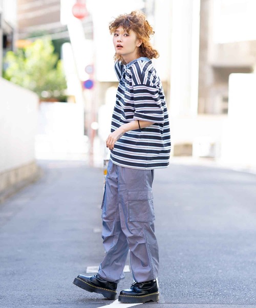 X-girl（エックスガール）の「STRIPED H/S TEE（Tシャツ/カットソー・レディース・ブラウン/ピンク/チャコール・S/M）」の4枚目の写真