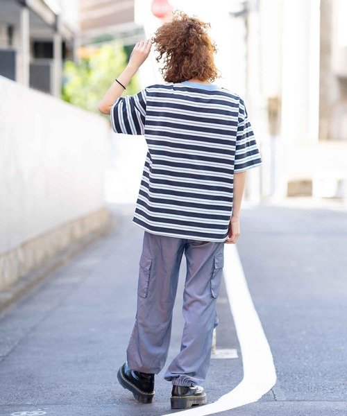 X-girl（エックスガール）の「STRIPED H/S TEE（Tシャツ/カットソー・レディース・ブラウン/ピンク/チャコール・S/M）」の6枚目の写真