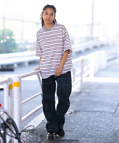 X-girl（エックスガール）の「STRIPED H/S TEE（Tシャツ/カットソー・レディース・ブラウン/ピンク/チャコール・S/M）」の7枚目の写真