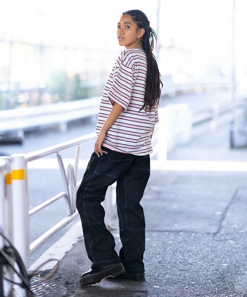 X-girl（エックスガール）の「STRIPED H/S TEE（Tシャツ/カットソー・レディース・ブラウン/ピンク/チャコール・S/M）」の8枚目の写真