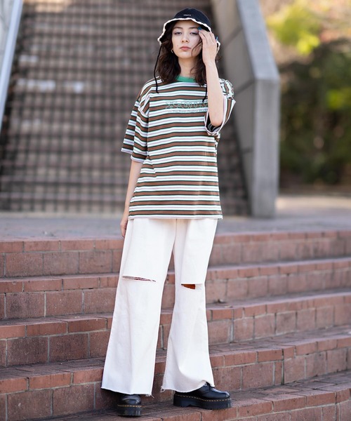 X-girl（エックスガール）の「STRIPED H/S TEE（Tシャツ/カットソー・レディース・ブラウン/ピンク/チャコール・S/M）」の18枚目の写真