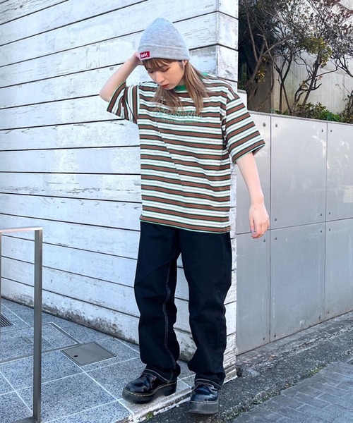 X-girl（エックスガール）の「STRIPED H/S TEE（Tシャツ/カットソー・レディース・ブラウン/ピンク/チャコール・S/M）」の21枚目の写真