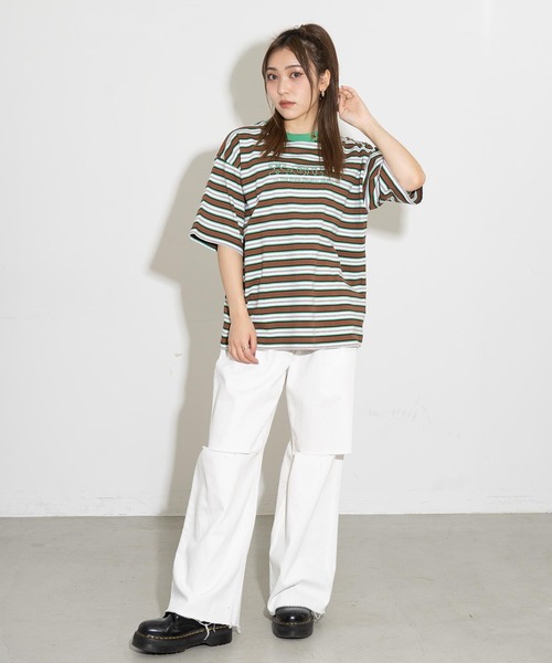 X-girl（エックスガール）の「STRIPED H/S TEE（Tシャツ/カットソー・レディース・ブラウン/ピンク/チャコール・S/M）」の22枚目の写真