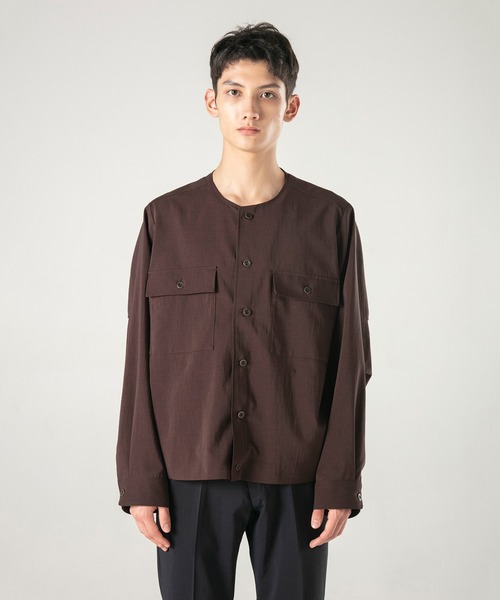 VICTIM（ヴィクティム）の「VICTIM ヴィクティム / NO COLLAR JACKET ビッグシルエットストレッチセットアップノーカラージャケット 撥水 防水 / VTM-22-J-016（ノーカラージャケット・メンズ・ネイビー/ブラウン・L/M）」の10枚目の写真