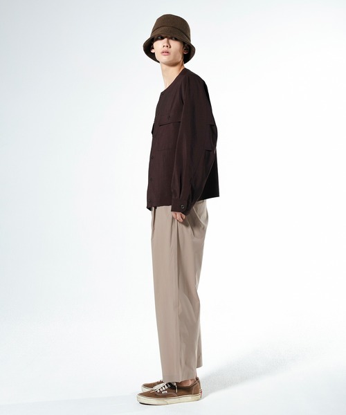 VICTIM（ヴィクティム）の「VICTIM ヴィクティム / NO COLLAR JACKET ビッグシルエットストレッチセットアップノーカラージャケット 撥水 防水 / VTM-22-J-016（ノーカラージャケット・メンズ・ネイビー/ブラウン・L/M）」の8枚目の写真