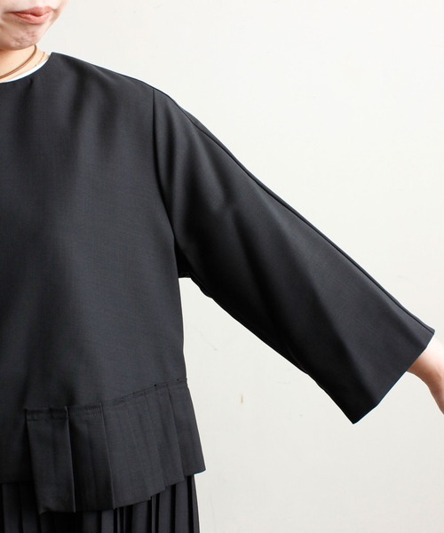 Ebonyivory（エボニーアイボリー）の「▲T/Wハイツイストストレッチプリーツコラージュジャケット（ノーカラージャケット・レディース・ブラック・FREE）」の14枚目の写真