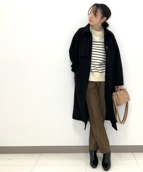 DRESKIP（ドレスキップ）の「◆ニット切替ステンカラ－コート（ステンカラーコート・レディース・ブラック/サンドベージュ/グレー系その他・02）」の4枚目の写真