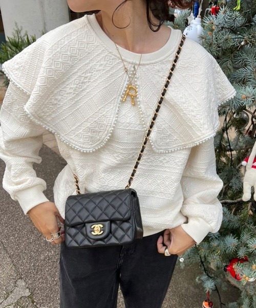 DONOBAN（ドノバン）の「パールカラージャガードトップス（スウェット・レディース・ブラック/ホワイト・F）」の2枚目の写真