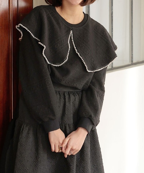 DONOBAN（ドノバン）の「パールカラージャガードトップス（スウェット・レディース・ブラック/ホワイト・F）」の3枚目の写真