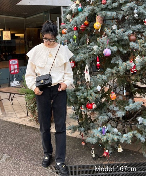 DONOBAN（ドノバン）の「パールカラージャガードトップス（スウェット・レディース・ブラック/ホワイト・F）」の6枚目の写真