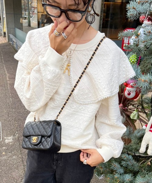 DONOBAN（ドノバン）の「パールカラージャガードトップス（スウェット・レディース・ブラック/ホワイト・F）」の7枚目の写真