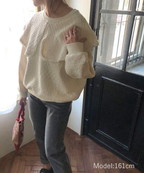 DONOBAN（ドノバン）の「パールカラージャガードトップス（スウェット・レディース・ブラック/ホワイト・F）」の9枚目の写真