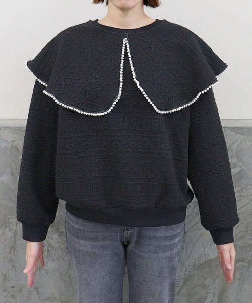 DONOBAN（ドノバン）の「パールカラージャガードトップス（スウェット・レディース・ブラック/ホワイト・F）」の11枚目の写真