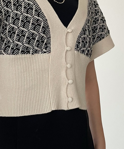 y/m by misato（イムバイミサト）の「ダイヤ柄ジャガードビスチェ（ニット/セーター・レディース・ブラック/ブルー・FREE）」の9枚目の写真