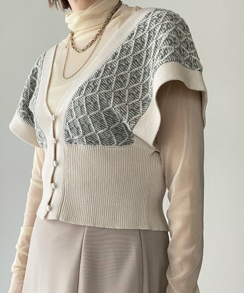 y/m by misato（イムバイミサト）の「ダイヤ柄ジャガードビスチェ（ニット/セーター・レディース・ブラック/ブルー・FREE）」の17枚目の写真