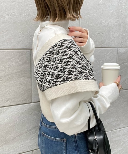 y/m by misato（イムバイミサト）の「ダイヤ柄ジャガードビスチェ（ニット/セーター・レディース・ブラック/ブルー・FREE）」の19枚目の写真