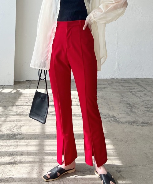 新品タグ付き⭐︎直営店限定カラー！CPG ハイストレッチフレアパンツ　レッド LIAN（リアン）の「ストレッチカラーフレアパンツ（その他パンツ