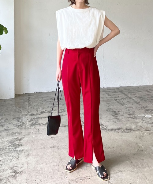 新品タグ付き⭐︎直営店限定カラー！CPG ハイストレッチフレアパンツ　レッド LIAN（リアン）の「ストレッチカラーフレアパンツ（その他パンツ