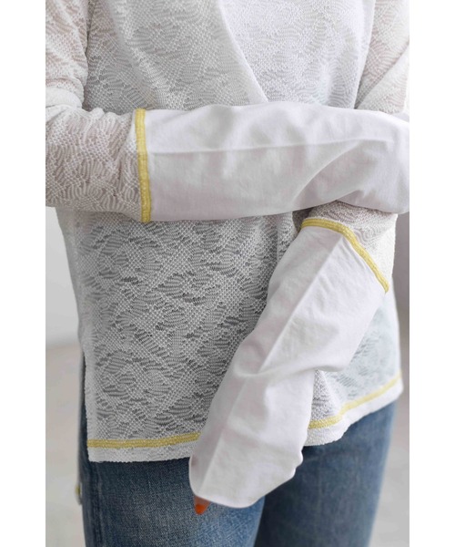 LHELBIE（レルビエ）の「カットレーストップス（Tシャツ/カットソー・レディース・ブラック/オフホワイト/オレンジ・M）」の2枚目の写真