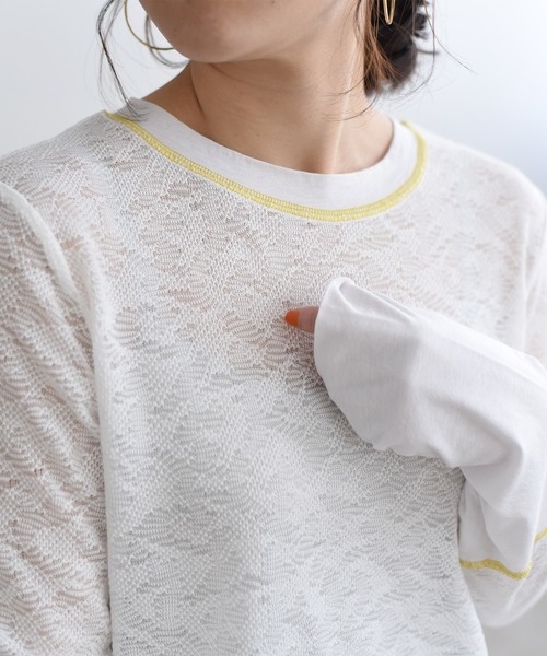 LHELBIE（レルビエ）の「カットレーストップス（Tシャツ/カットソー・レディース・ブラック/オフホワイト/オレンジ・M）」の5枚目の写真