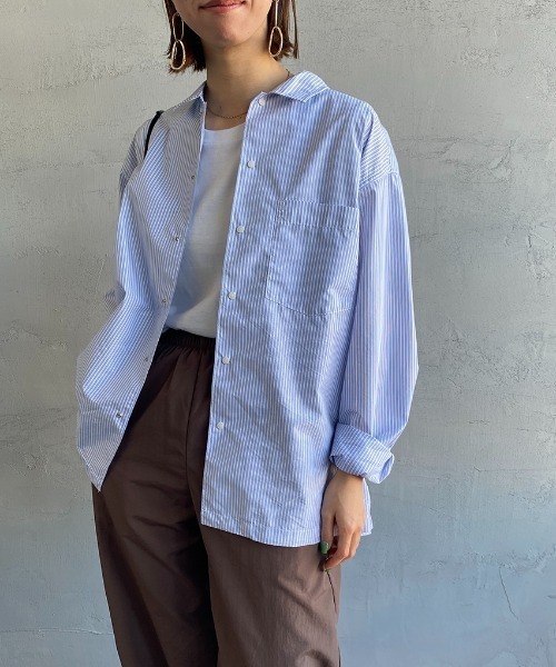 DANTON（ダントン）の「[DANTON/ダントン] コットンブロード ドットボタンストライプシャツ（シャツ/ブラウス・レディース・ホワイト/サックスブルー/グレイッシュベージュ・36/38）」の7枚目の写真